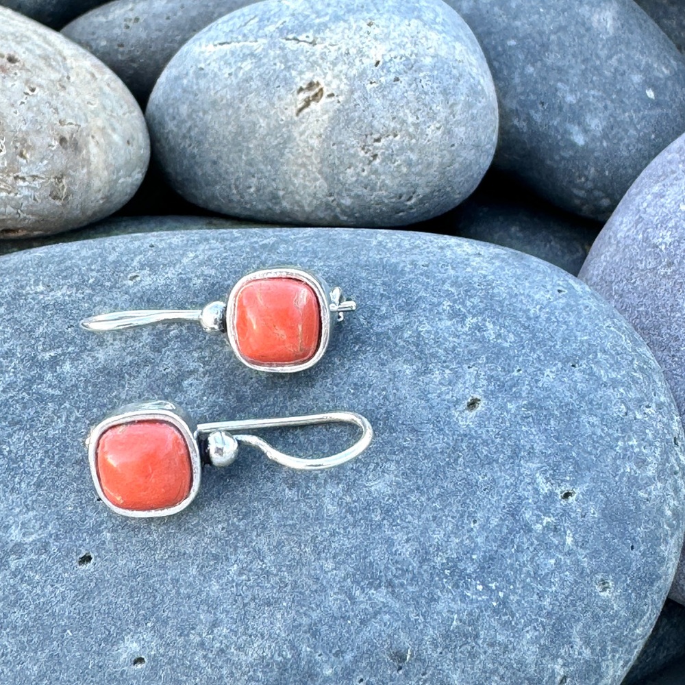 SUNDANCE orange copper turquoise earrings sterling silver gemstone stone gem - Picture 2 of 5